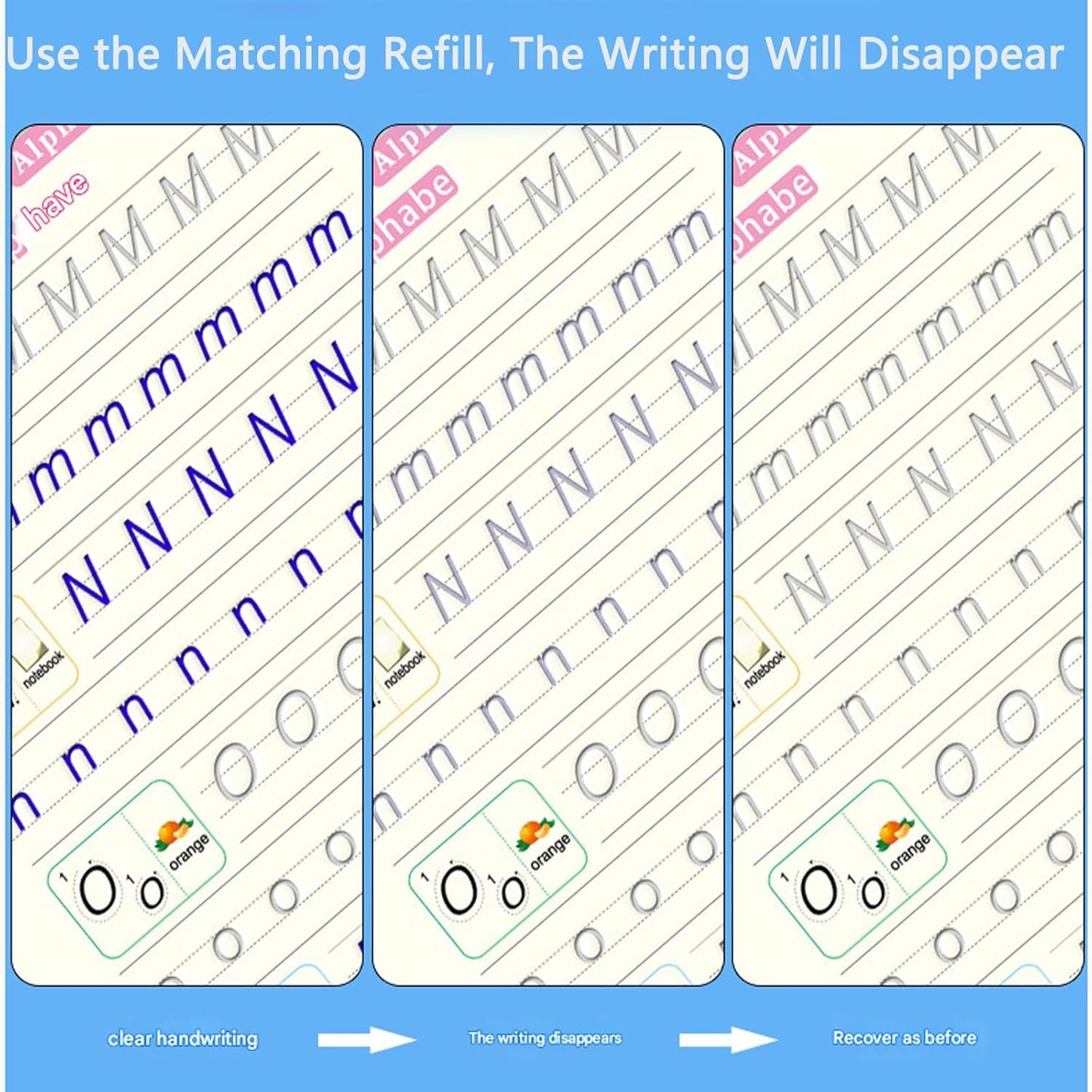 Reusable Magic Groove Writing Practice Book,Grooved Handwriting Workbooks with Pencil Grips,Number Letter Tracing (1, 4)