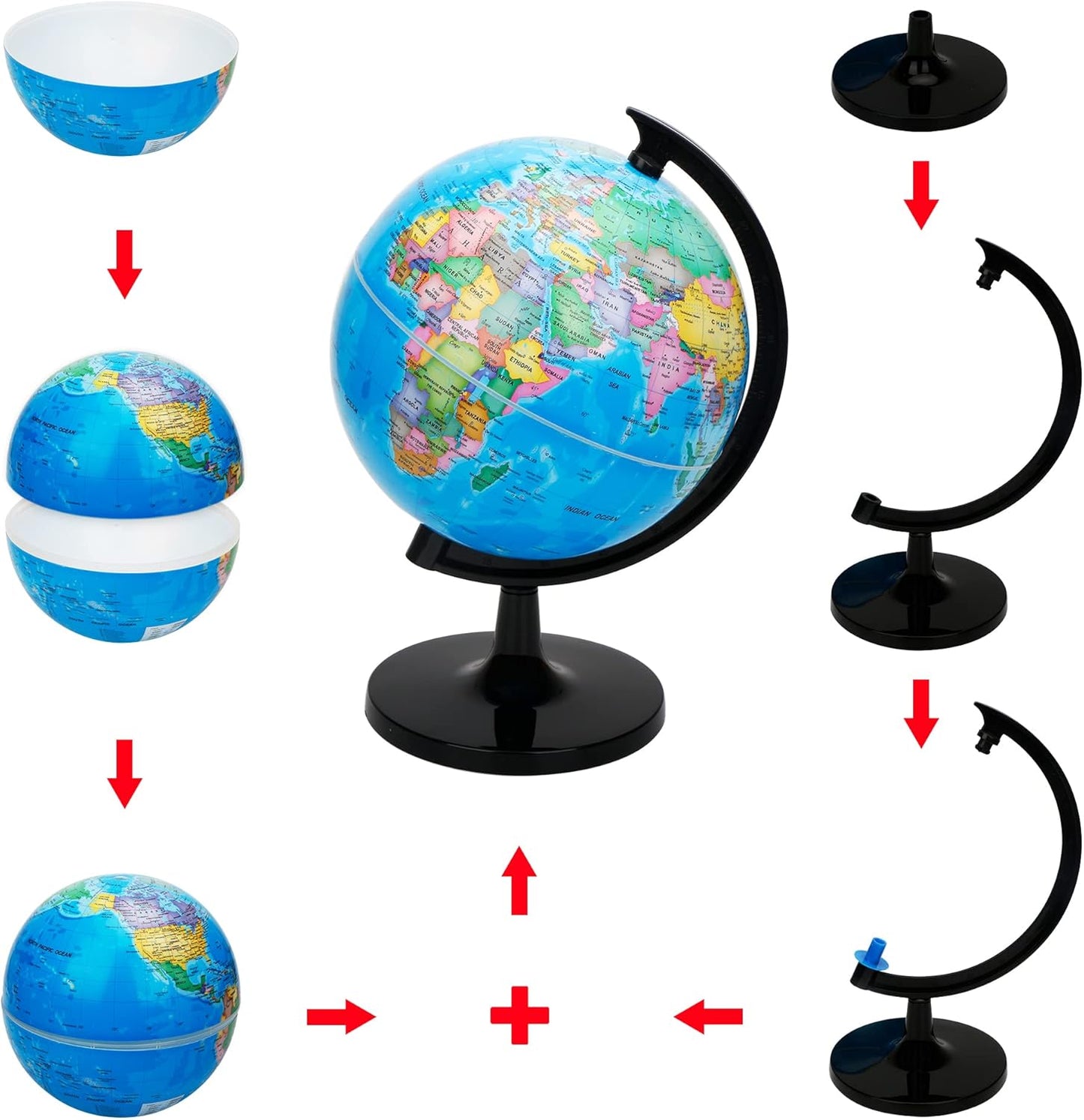 Exerz 8" World Globe - Political Map Educational- Self Assembled School Globe