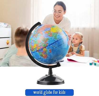 World Globe for Kids Learning - 6 inch Interactive Earth Globe with Stand for Children Students Educational Geography, Spinning World Globes Map Decorative Kids Room Classroom, Desk, Office, Home