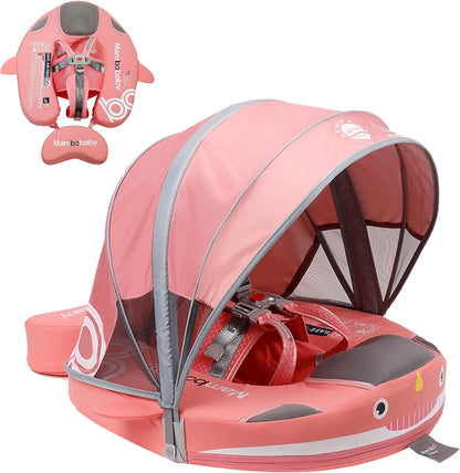 Baby Pool Float with UPF50+ 3D Adjustable Canopy, Add Tail Mambobaby Float Non Inflatable Infant Floats for Pool, Cartoon Narwhal Baby Floats (NPink with Canopy-U05NPCTLUROHML01U05)