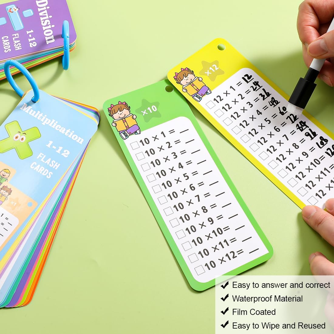 Multiplication and Division Flash Cards 30Pcs 0-12 Times Table Math Division Flash Cards with 4 Dry Erase Markers and 2 Rings for 1st to 3rd Grade Classroom Home
