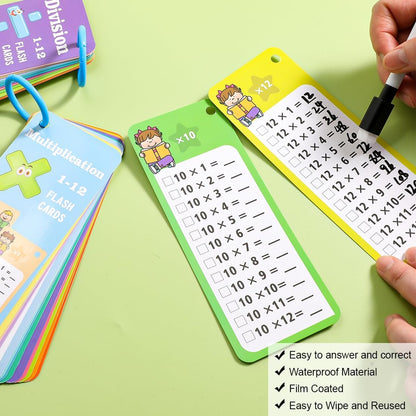 Multiplication and Division Flash Cards 30Pcs 0-12 Times Table Math Division Flash Cards with 4 Dry Erase Markers and 2 Rings for 1st to 3rd Grade Classroom Home