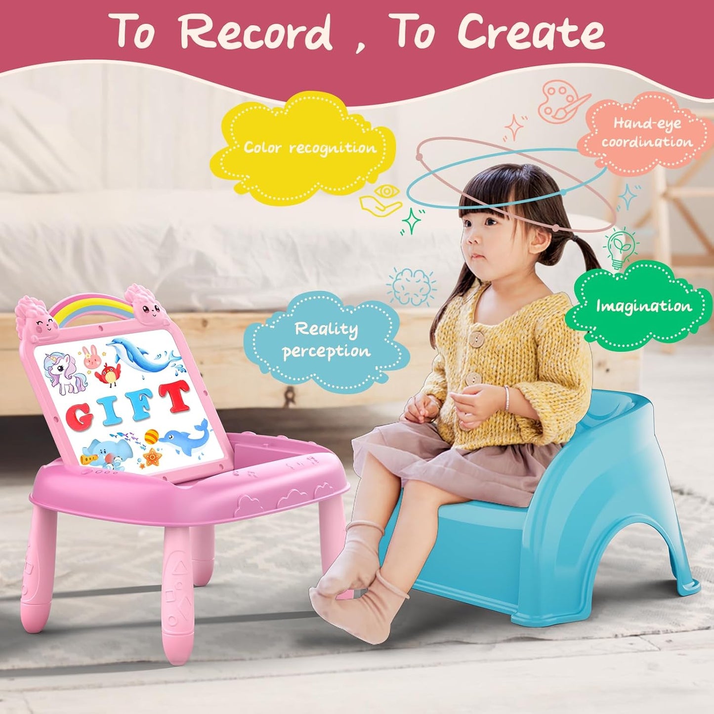 Cokzer Gift for 1-2 Year Old Girls, Toddler Girl Toys with Magnetic Letters and Numbers, Learning and Educational Toys for 1 2 Year Old, Girls Birthday (Unicorn Pink)