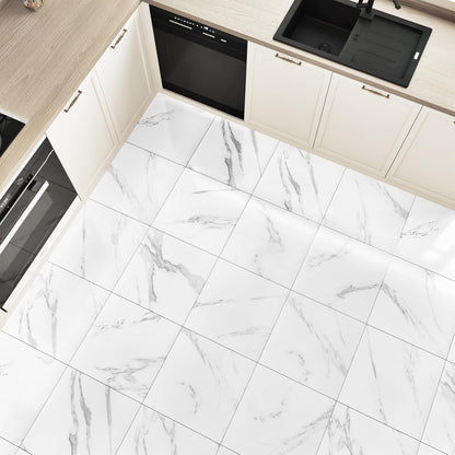 Wallercity White Marble Peel and Stick Vinyl Floor Tiles 6-Pack 12x12 Inches Self Adhesive Waterproof Flooring Planks for Bathroom Kitchen Bedrooms Stick on Floor Tiles Laminate Sheets Vinyl Flooring