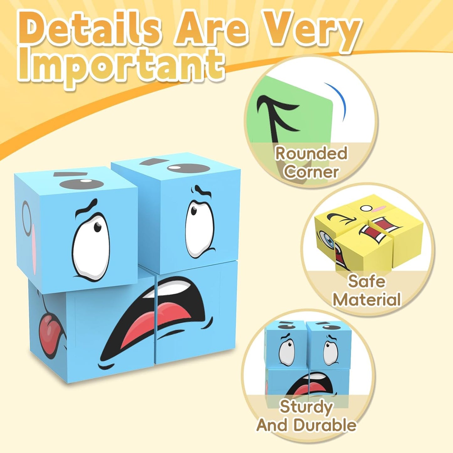 Face Changing Magnetic Cube Game, Expression Puzzle Magnetic Building Blocks Pattern Matching Game, Educational Puzzles Toy, Magnet Cubes,Board Games for Kids and Adults with Bell,16 PCS Magnet Blocks