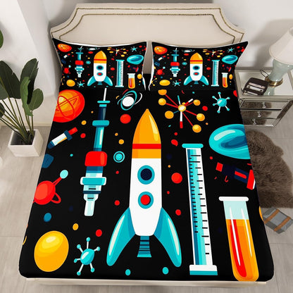 Chemistry Bed Sheets for Kids Teens Girls Boys,Chemical Experiment Fitted Sheet Twin,Science Themed Sheets for Math Lovers,Chemistry Lab Bedding Set,White and Black