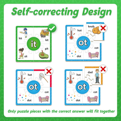 Torlam Phonics Puzzle, Rhyming Games Phonics Games Flash Cards for Kids Toddler, Learn to Read Spelling Reading Sight Words, Long Vowel Silent E Site Words for Preschool Kindergarten Homeschool