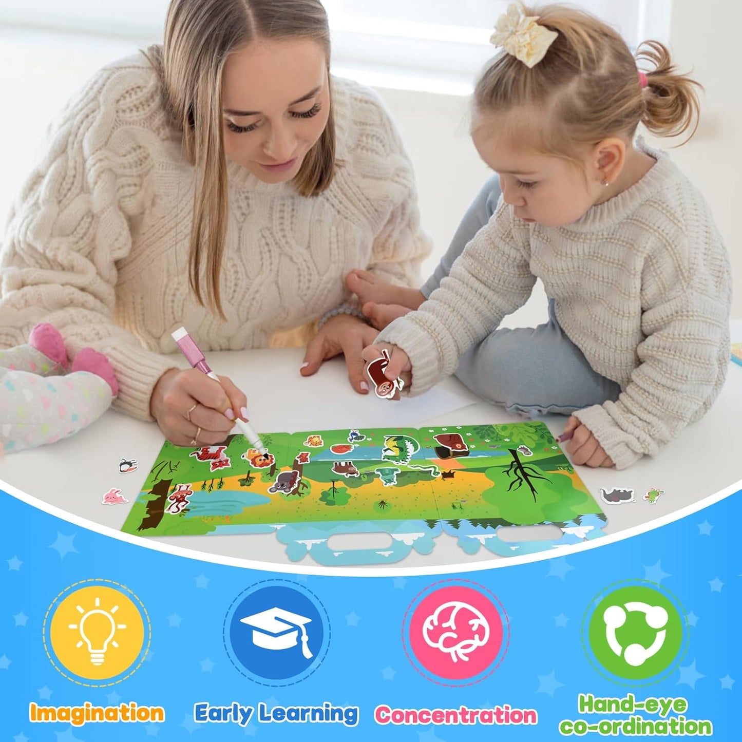 ASTARON Reusable Sticker Book for Toddlers, 88 Pcs Dinosaur Stickers Road Trip Activities Car Airplane Activities Travel Toys for Kids, Kids Quiet Time Activities (2-6 Age)