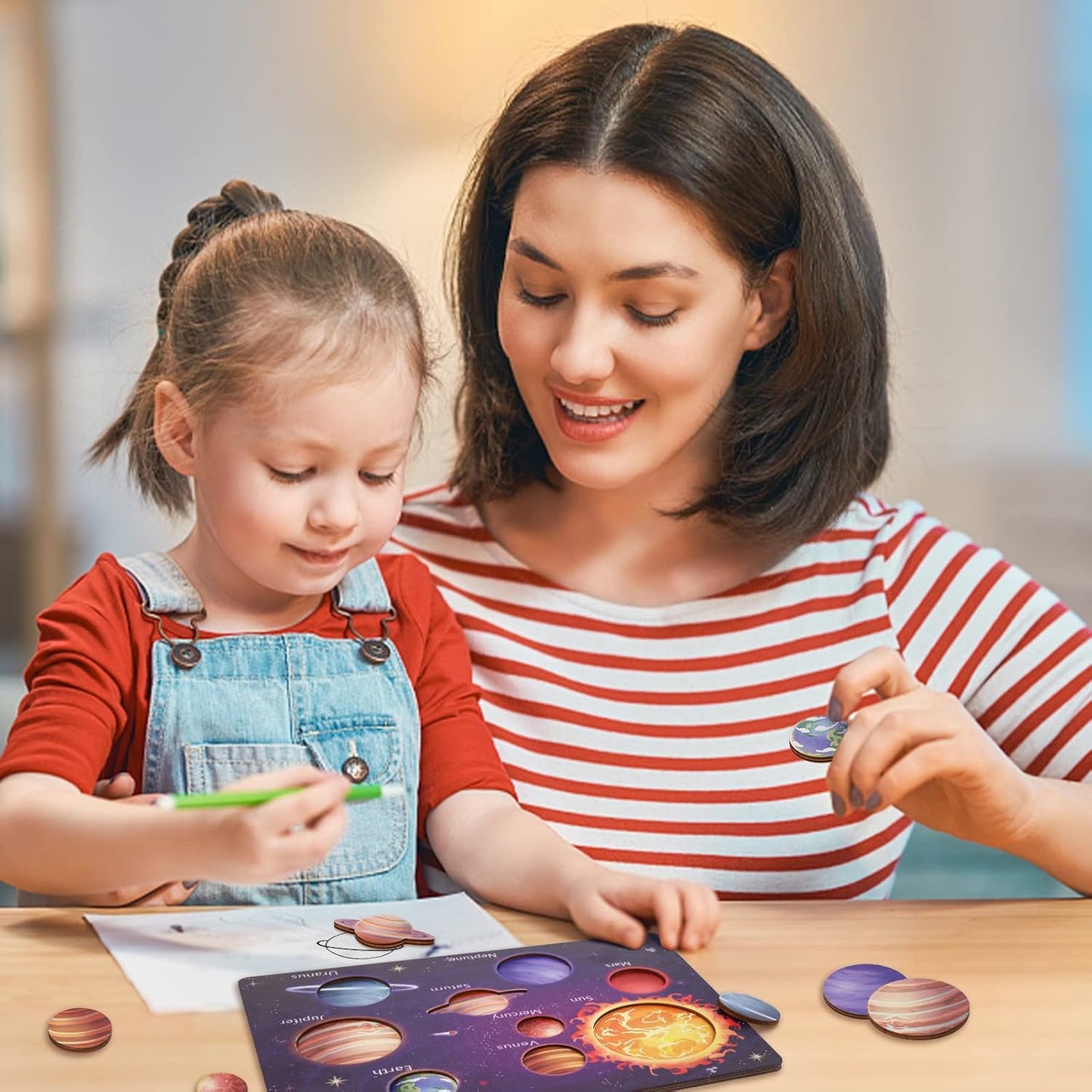 Zeoddler Solar System Puzzle for Kids 3-6, Wooden Space Toys, Planets for Kids, Preschool Learning Activities, Gift for Boys, Girls
