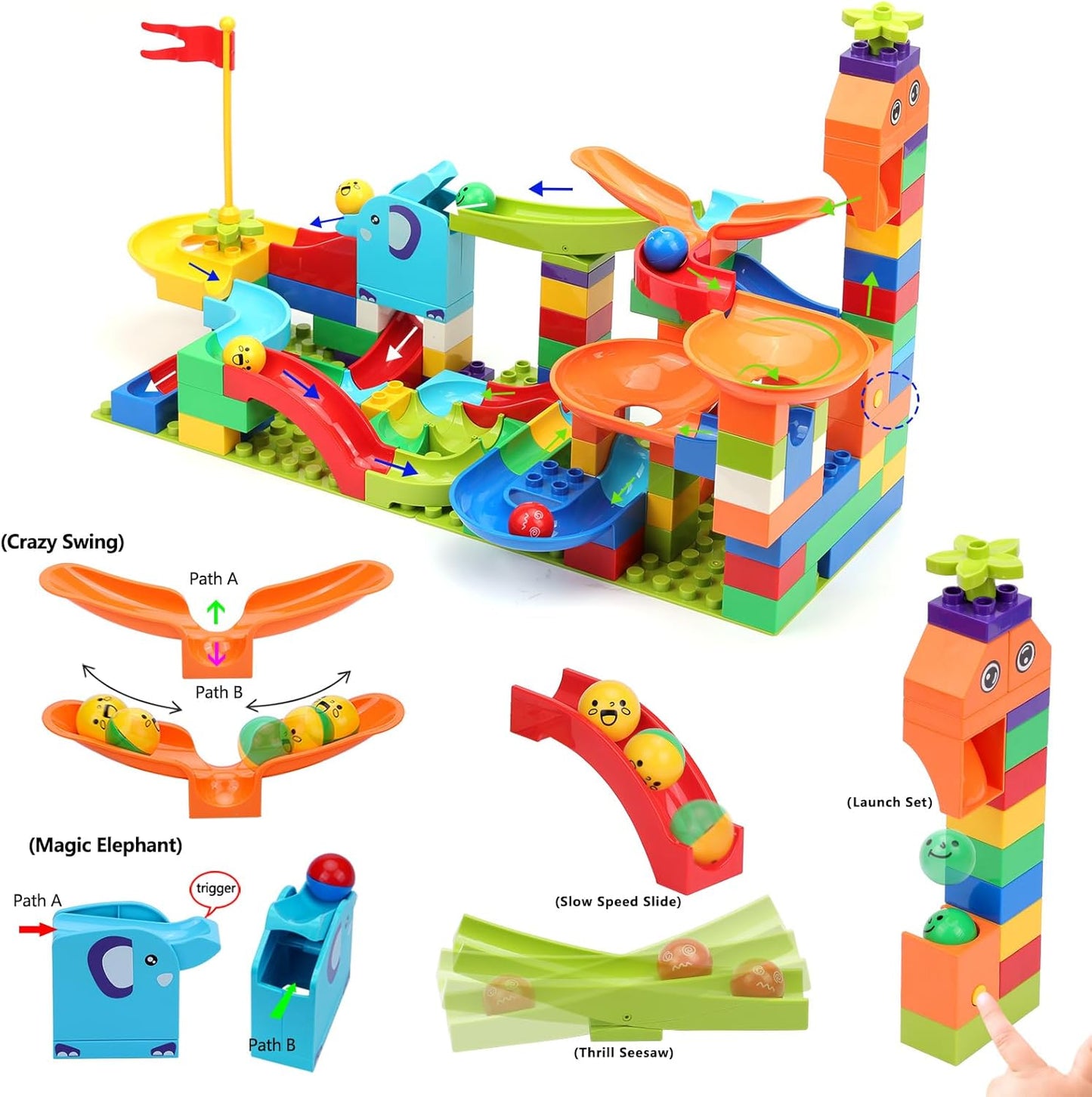 Marble Run Building Blocks for Kid: 3 4 5 6 8 Year Old Montessori Education Preschool STEM Toy - Age 4-8 Kids Creative Puzzle Marbles Track - Christmas Birthday Gifts for Boys Girls