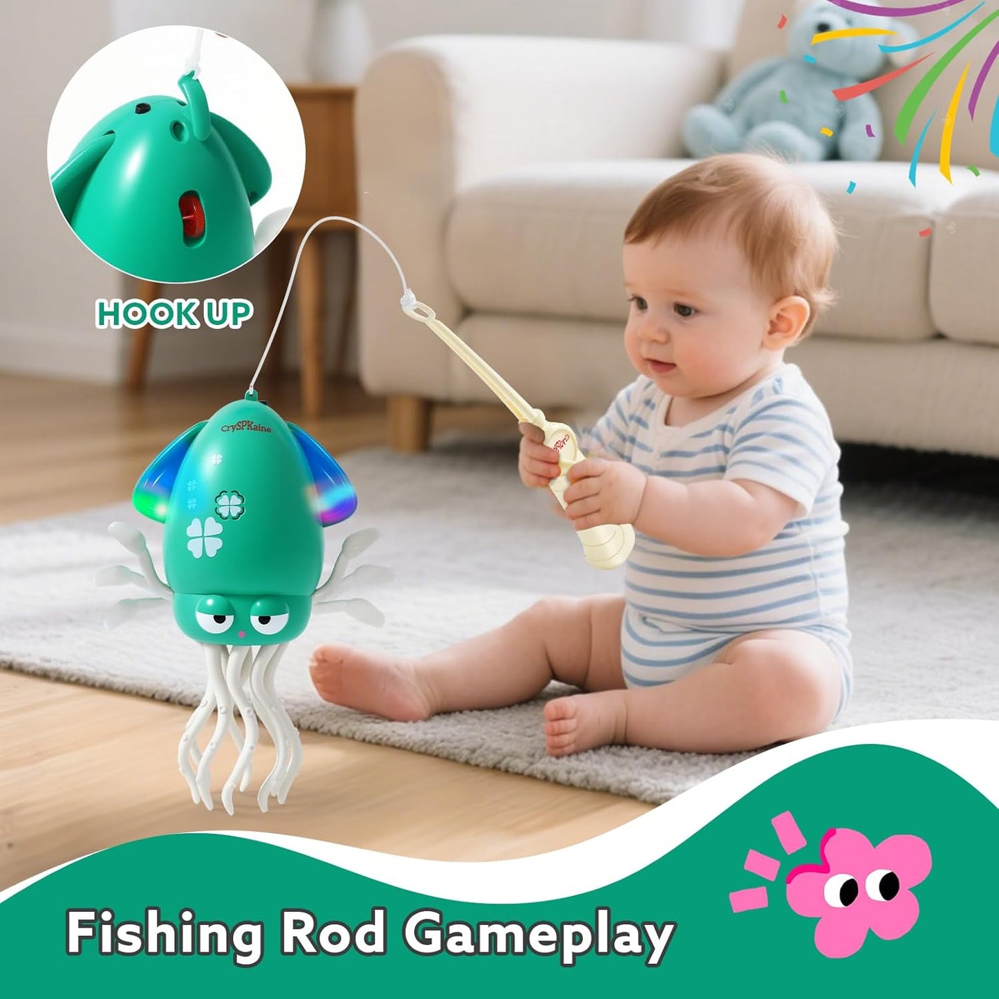 2026 New Electric Dancing Squid Toy with LED Lights & Music, Crawling Dancing Octopus Toys Tummy Time Toys, Magic Dancing Squid Baby Toys Obstacle Avoidance & Fishing Game