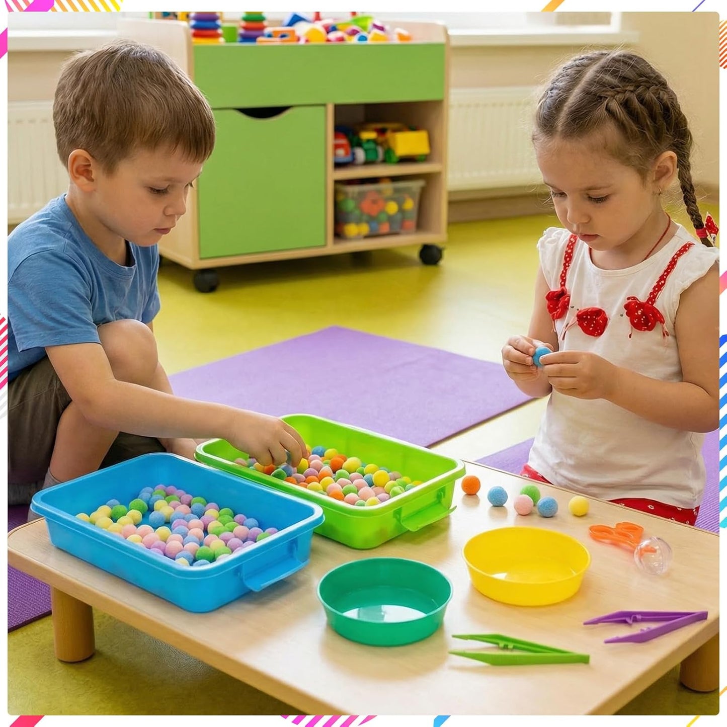 320 Pcs Sensory Bin Fillers Include 200 Pompoms 60 Simulated Ice Cubes 42 Resin Axolotl 12 Cups 4 Tweezers 2 Clips Fine Motor Skills Toys Set Sensory Table Filler