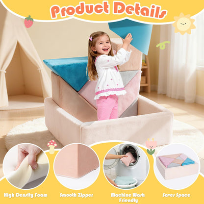 Tangram Puzzle Modular Kids Play Couch for Toddler, 7-in-1 Buildable Foam Sofa with Ball Pit & Fort, Convertible Floor Sofa for Playroom, Active Play Furniture for Imagination, Gift for Ages 3+