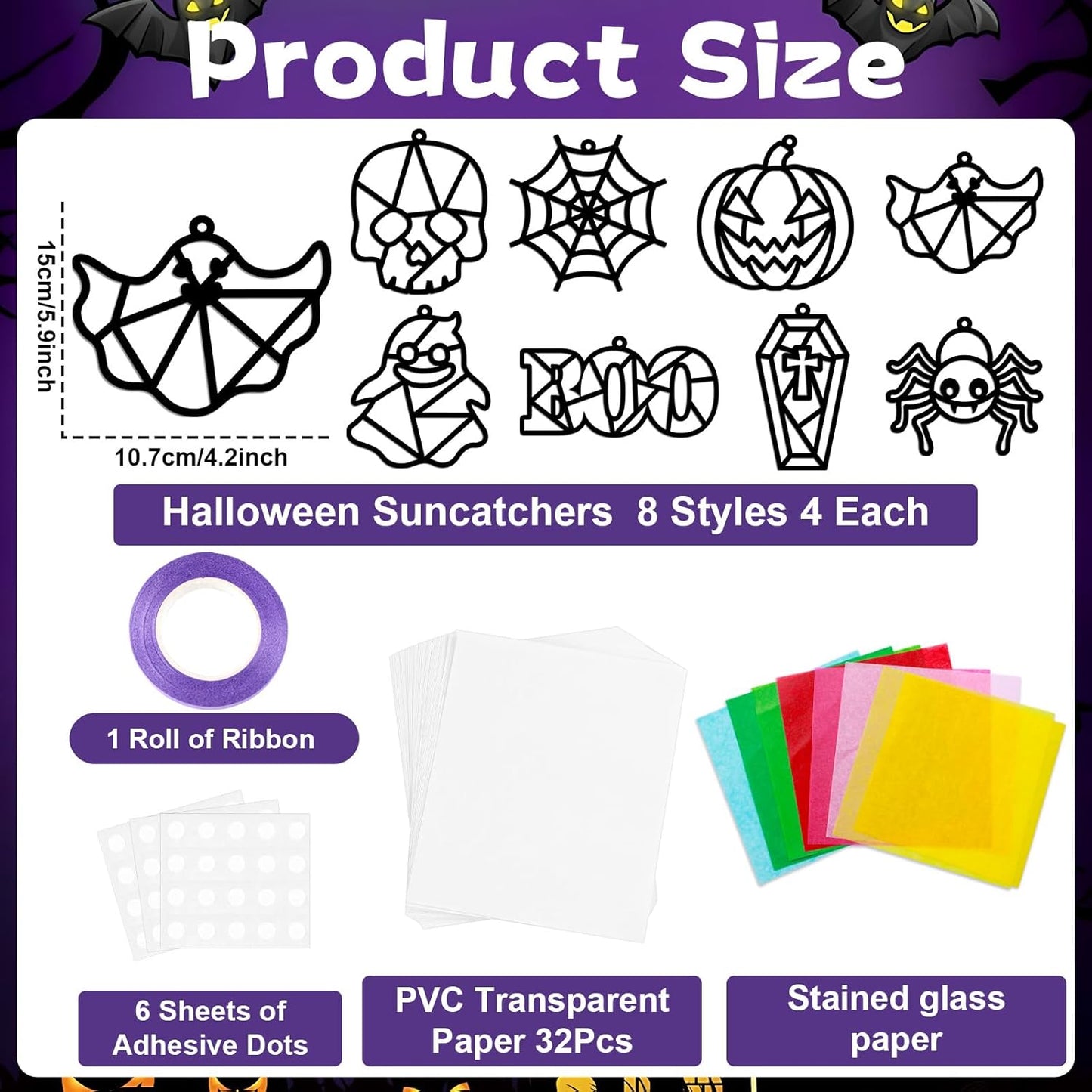 32 Sets Outer Space Suncatchers Craft Kit DIY Window Stained Glass Effect Planet Astronaut Alien Paper Crafts Home School Classroom Decoration Kid Birthday Gift Creative Art Project Activity Game - Colors B
