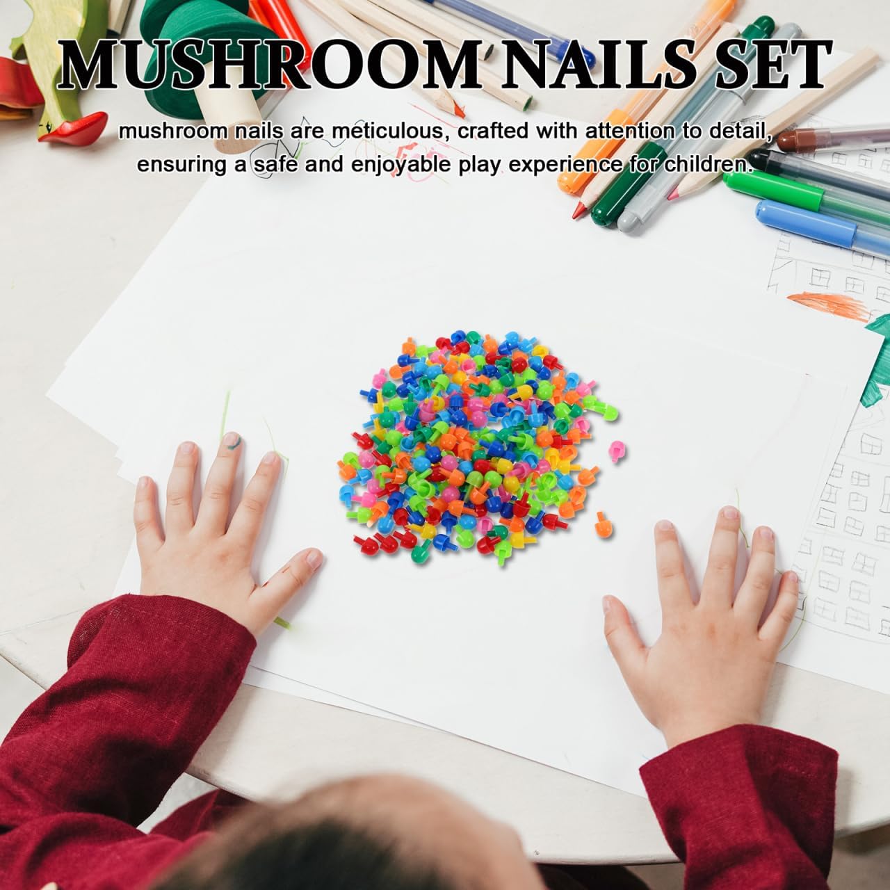 Beaupretty 592PCS Mushroom Nails Pegboard Puzzle for Creative DIY Handcraft Small Pegs Enhances Fine Motor Skills and Cognitive Development Educational Jigsaw Game