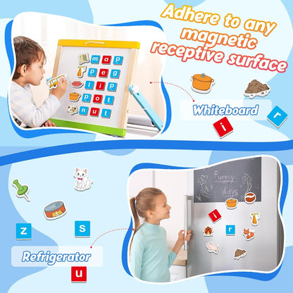 Kasfalci Magnetic Letters & CVC Word Games, Phonics Games, Alphabet Learning Toys, Refrigerator Fridge ABC Magnets for Kids, Speech Therapy Toys for Toddler, Spelling Reading for Preschool Classroom