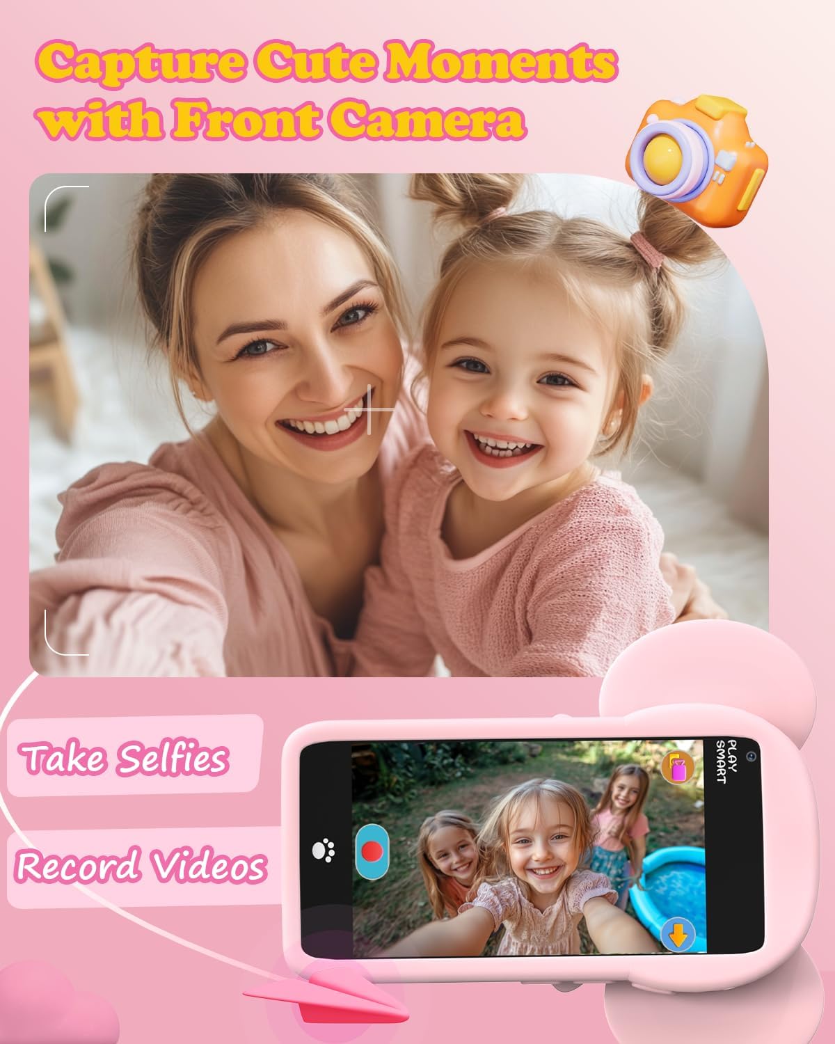 MOMILLA Kids Smart Phone Toys for Girls, 3.97” Touchscreen, Dual Cameras with Stickers, 200+ Games & 16GB Storage, Christmas Birthday Gifts for Kids Age 3-10, Educational Mini Toddler Play Phone Toy
