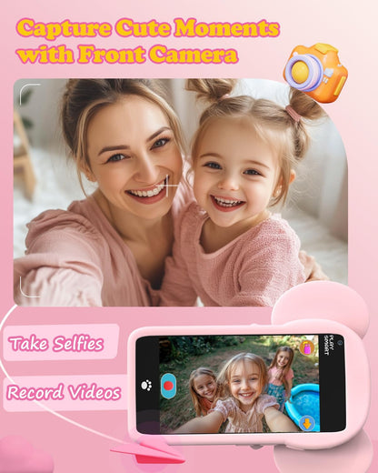 MOMILLA Kids Smart Phone Toys for Girls, 3.97” Touchscreen, Dual Cameras with Stickers, 200+ Games & 16GB Storage, Christmas Birthday Gifts for Kids Age 3-10, Educational Mini Toddler Play Phone Toy