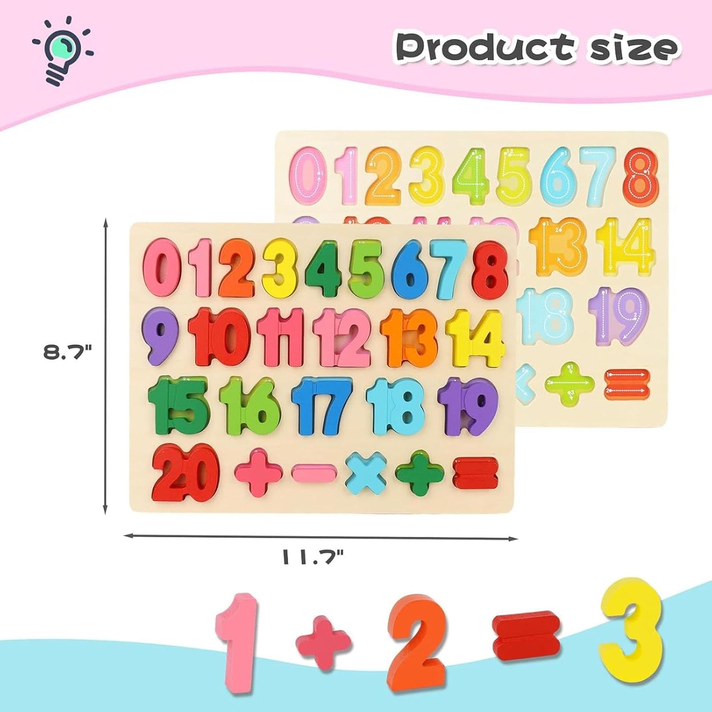 Kids Bundle – 209 PCS Wooden Pattern Blocks with Activity Cards & Bag + Montessori Number Puzzle Set, Preschool Shape Learning Toys for Boys Girls Classroom Gifts