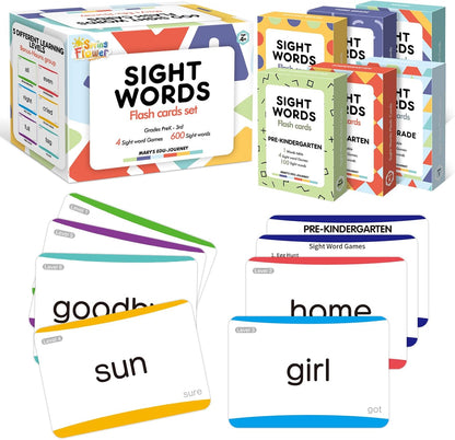 SpringFlower 712 Sight Words Flash Card,600 Dolch & Fry High Frequency Sight Word,112 Phonic Flash Cards for Kindergarten Homeschool Supplies Games for Kids Pre-K, Kindergarten, 1st, 2nd, 3rd Grade