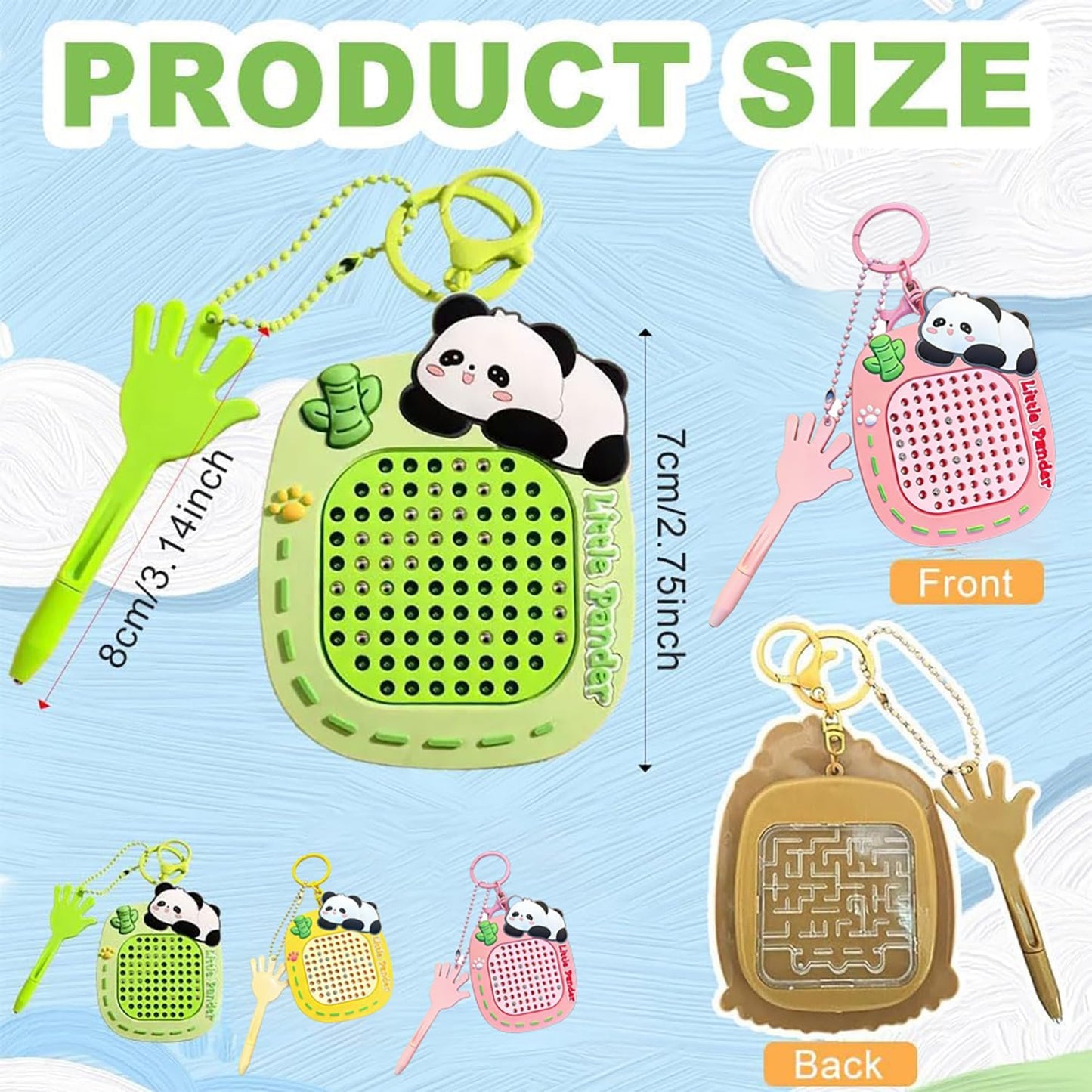 Fidget Keyring Set for Adults Anxiety Relief, BULATEW 3PCS Sensory Stress Relief Kit with Drawing Board & Maze Puzzle, Portable Focus Tools for Office Car, Capybara Bear Panda Decorative Keychains (B)