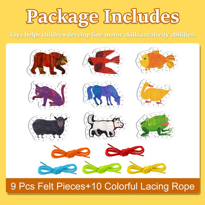 Ai fsem Brown Bear Brown Bear What Do You See Lacing Cards Felt Pieces Sewing Cards Lacing Toy Fine Motor Activities Montessori Toys Toddler Crafts
