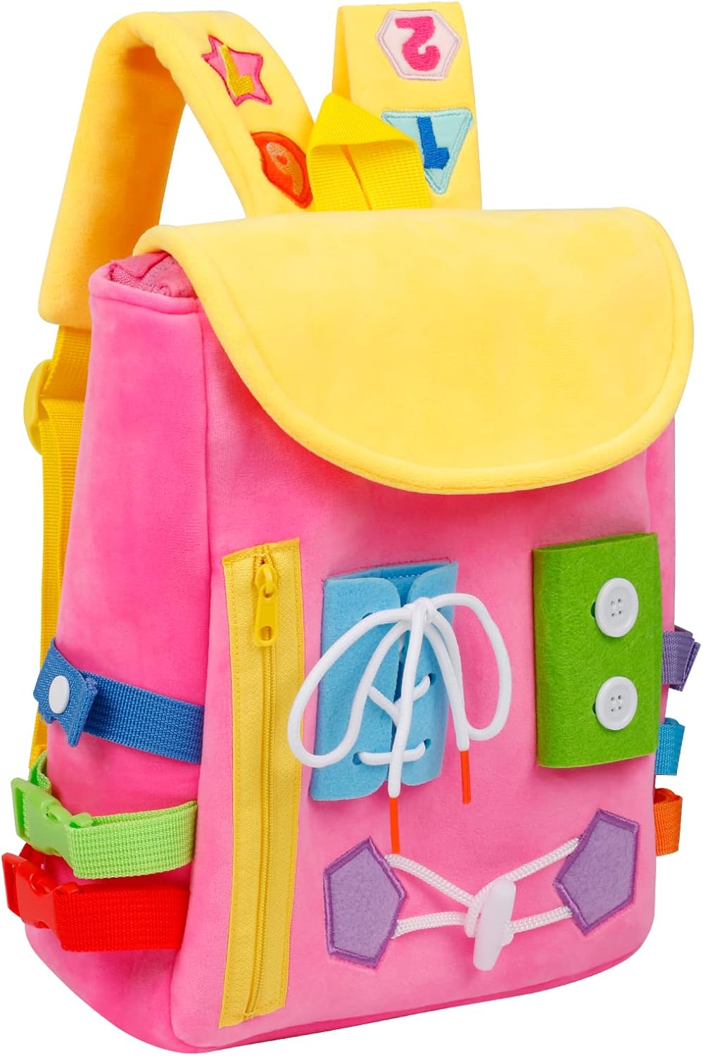 Busy Board - Toddler Backpack with Buckles and Learning Activity Toys - Develop Fine Motor Skills and Basic Life Skills - Learn to Tie Shoes - Children's Travel Toy