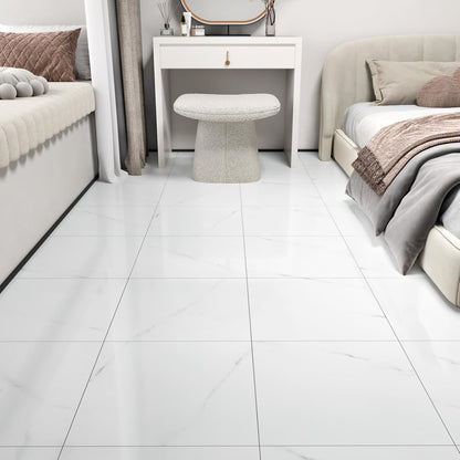 Wallercity White Marble Peel and Stick Vinyl Floor Tiles 6-Pack 12x12 Inches Self Adhesive Waterproof Flooring Planks for Bathroom Kitchen Bedrooms Stick on Floor Tiles Laminate Sheets Vinyl Flooring