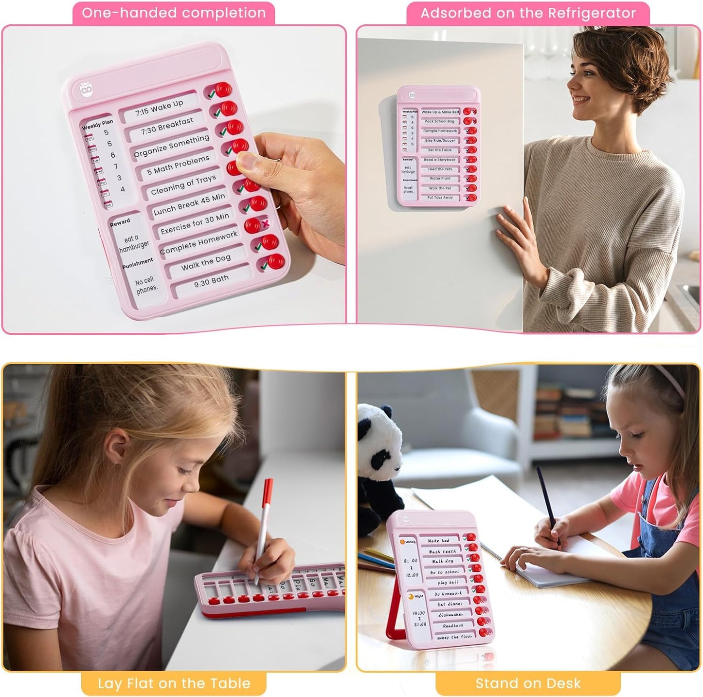 Magnetic Chore Chart for Kids, ADHD Tools for Kids to Do List Checklist Task Board Routine Chart Visual Schedule for Fridge with 10 Sliders and Magnetic Marker - White