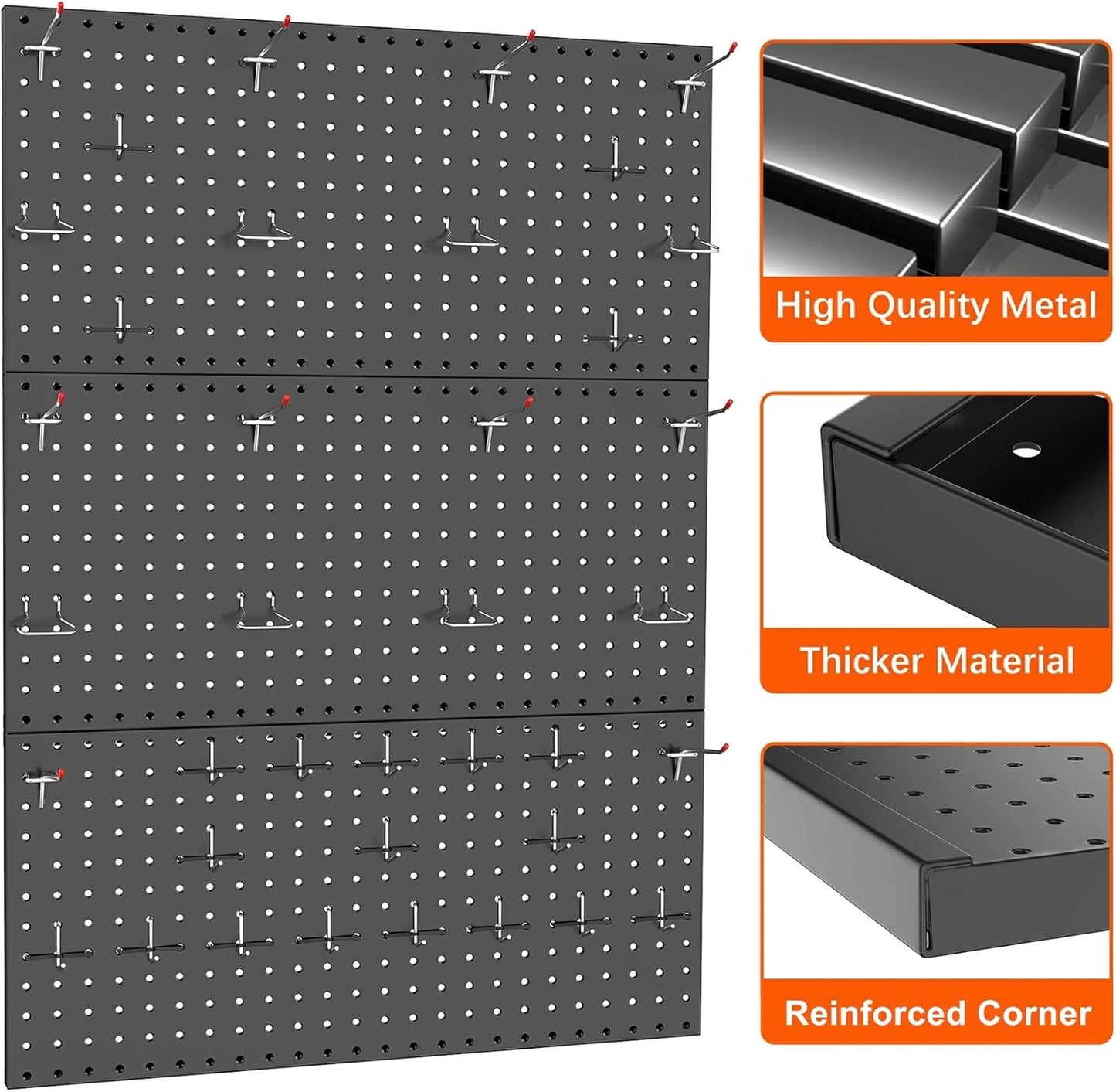TORACK 3 PCS Metal Pegboard Panels(12x24 inch) for Wall Garage Tools Storage Pegboard for Workbench, Modular Peg Board Tool Organizer Board Kit(Pack of 3, Orange)