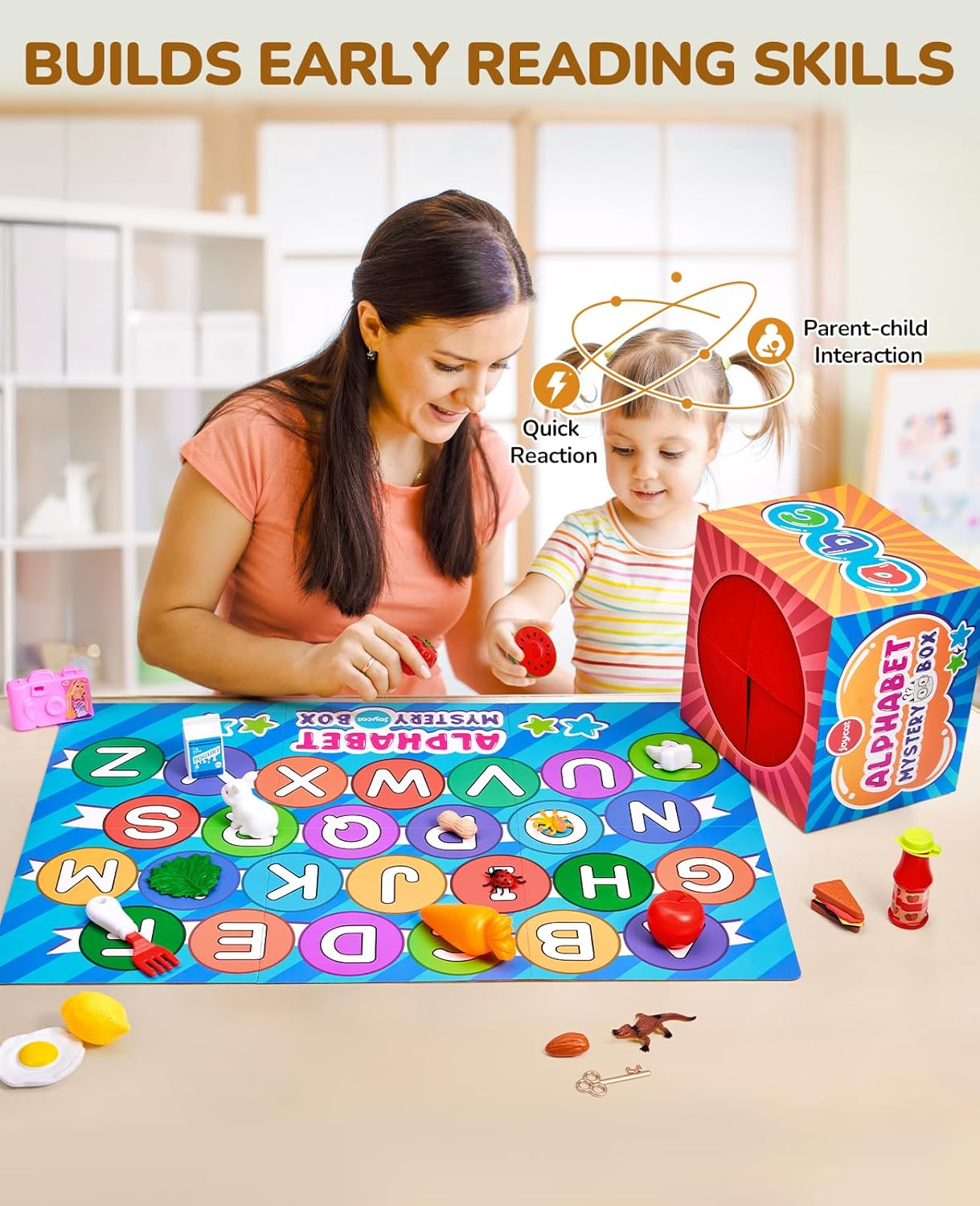 JoyCat Mystery Alphabet Box for Kids 26 PCS Letters Sorting Matching Game Activities Letter Sounds Fine Motor Learning Toys for Preschool Kindergarten Classroom - Easter Basket Stuffers Gifts