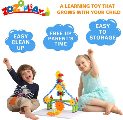 ZOZOPLAY STEM Learning Toy – 170 PCS Creative Engineering Gears & Construction Building Blocks, Kids Gears Toy Educational Set for Boys and Girls Ages 6–8