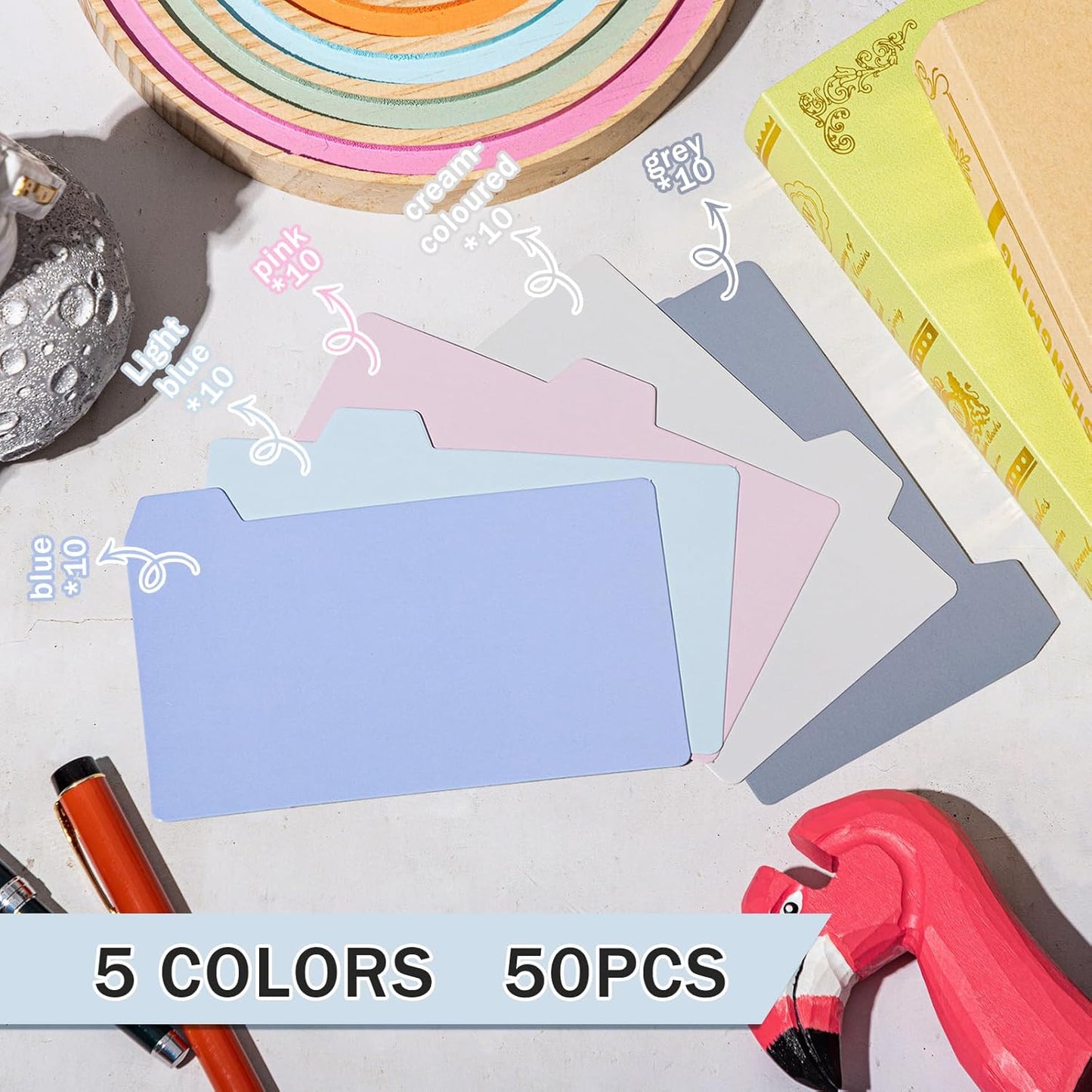 Harloon 50 Pack 3 x 5 Inch Index Card Dividers with 2 Number Alphabet Sticker with Tab, Dry Erase Index Card Guide Set, Photo Recipe Divider for Office Business Back to School Supplies, Candy Color