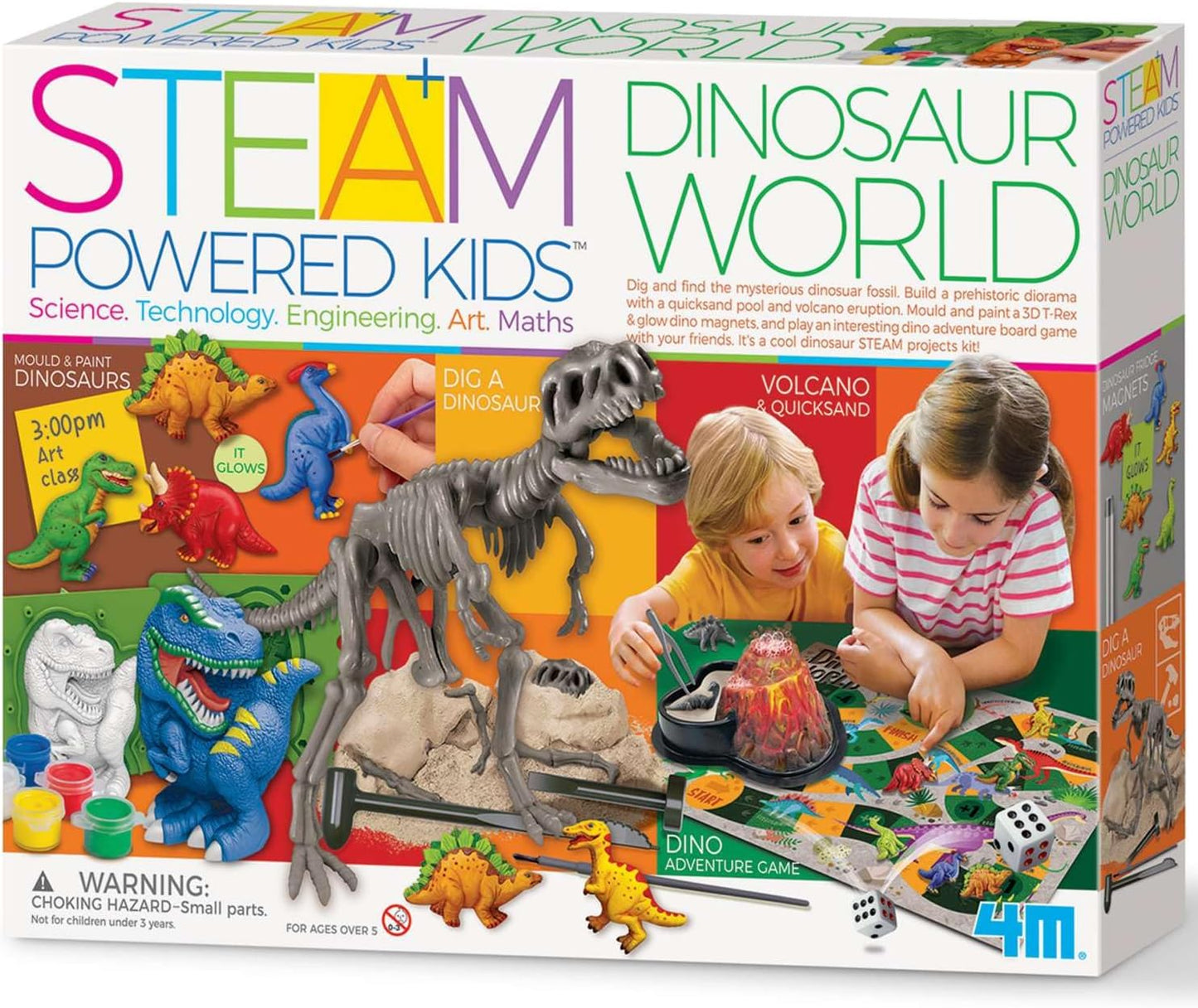 4M | STEAM Dinosaur World Exploration| Hands-On Science Kit with Dinosaur Figures & Fossil Experiments for Kids Ages 5+ - Educational Paleontology Toy Gift