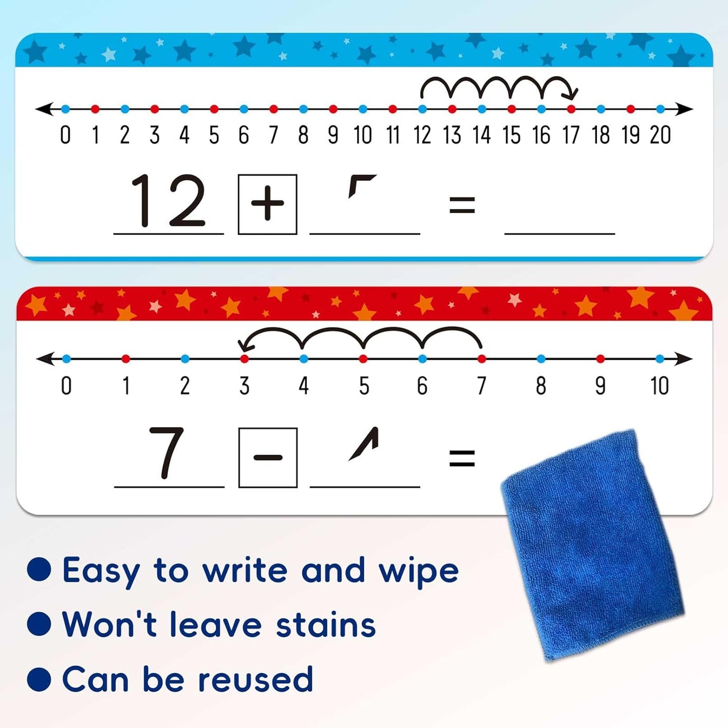 Jauisus 30 Pack Dry Erase Number Line Whiteboard Card 4”x12” Double Sided Dry Erase Board 0-10 on One Side 0-20 on Other Side, Home Teacher Classroom Must Haves Math White Board