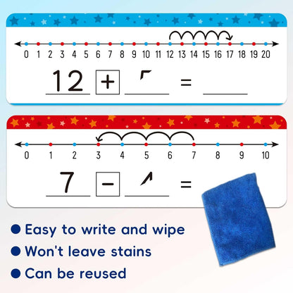Jauisus 30 Pack Dry Erase Number Line Whiteboard Card 4”x12” Double Sided Dry Erase Board 0-10 on One Side 0-20 on Other Side, Home Teacher Classroom Must Haves Math White Board