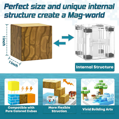 Magnetic Blocks-Build Mine Magnet World Pickaxe Edition Mine Pickaxe Caverns Kids Games Toddler Toys Magnetic Tiles for Boys & Girls Age 3-4 4-5 6-8, Sensory Outdoor Toys for Kids for 3+
