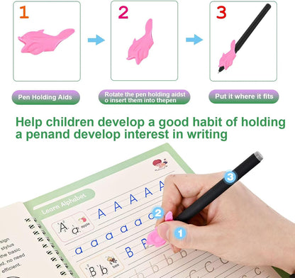 Magic Grooved Writing Practice for Kids, Reusable Grooved Handwriting Workbook with Disappearing Ink Pen, Preschool Learning Activities, Learn to Write Tracing Book, Educational Toy Gift for Boys Girls