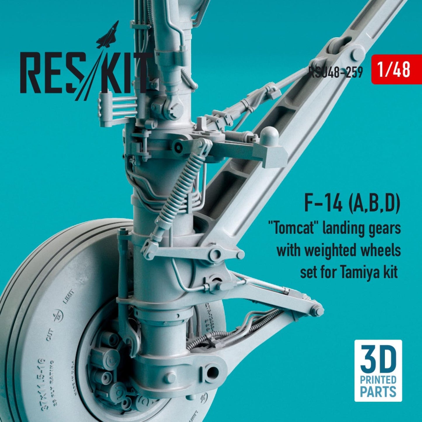 Reskit RSU48-0259 1/48 F-14 (A,B,D) Tomcat Landing Gears with Weighted Wheels Set for Tamiya kit (Resin & 3D Printing)