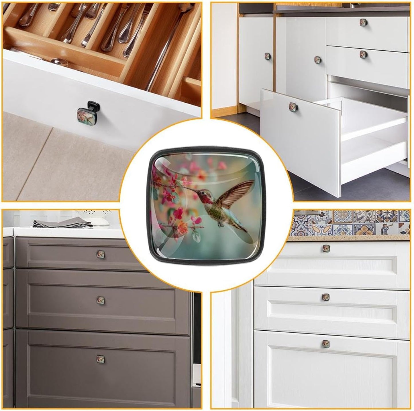 4 Pack Cabinet Knobs Drawer Pulls, 30mm Round ABS Glass Drawer Hardware Growing Butterfly Cabinet Handles with Screws for Dressers Kitchens Cupboard