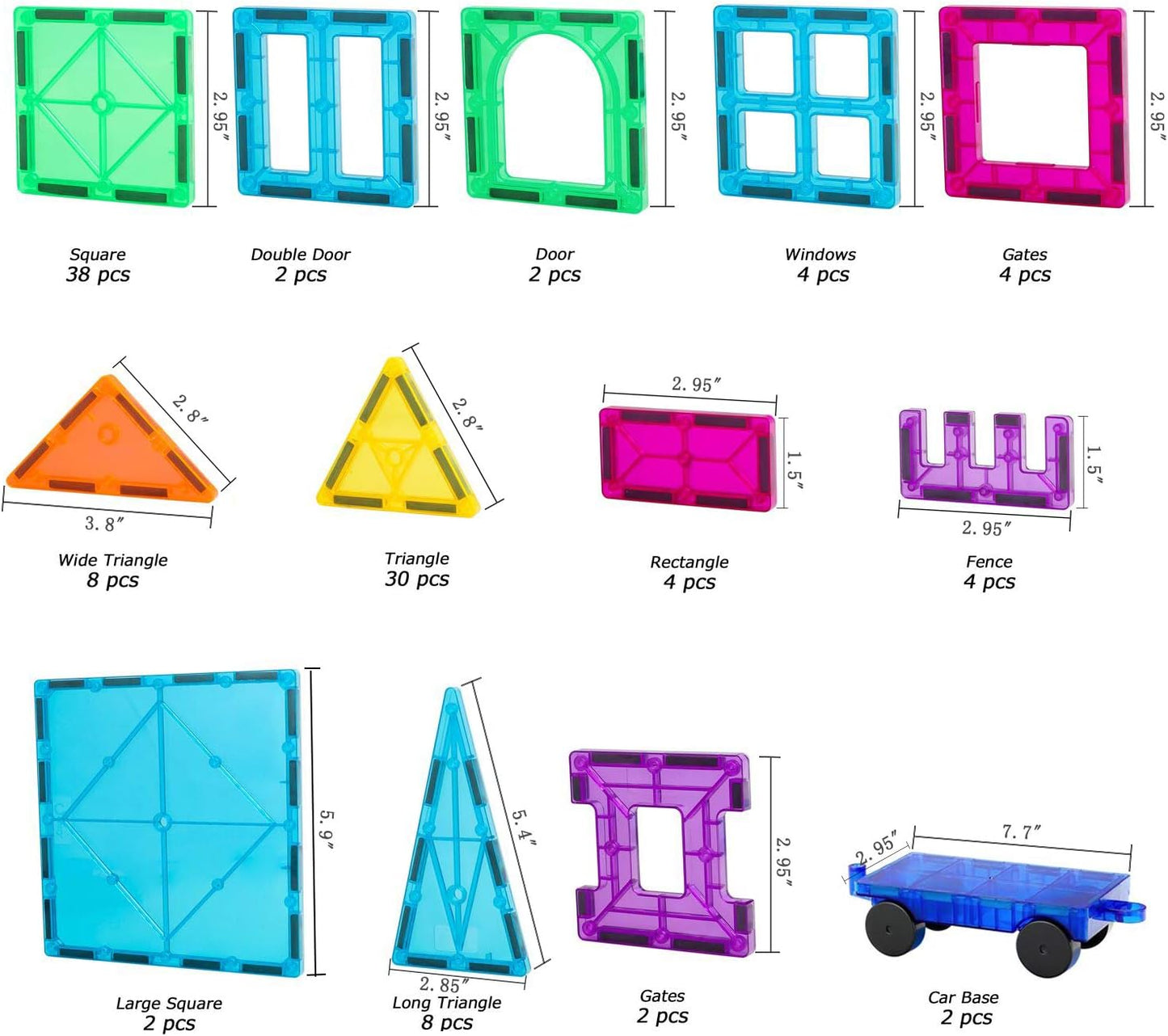 Magnetic Tiles, 96PCS Magnetic Block Toddler Toys with 2 Cars, 3D Clear Magnet Building Tiles Set, STEM Educational Toys for Kids 3-9 Years