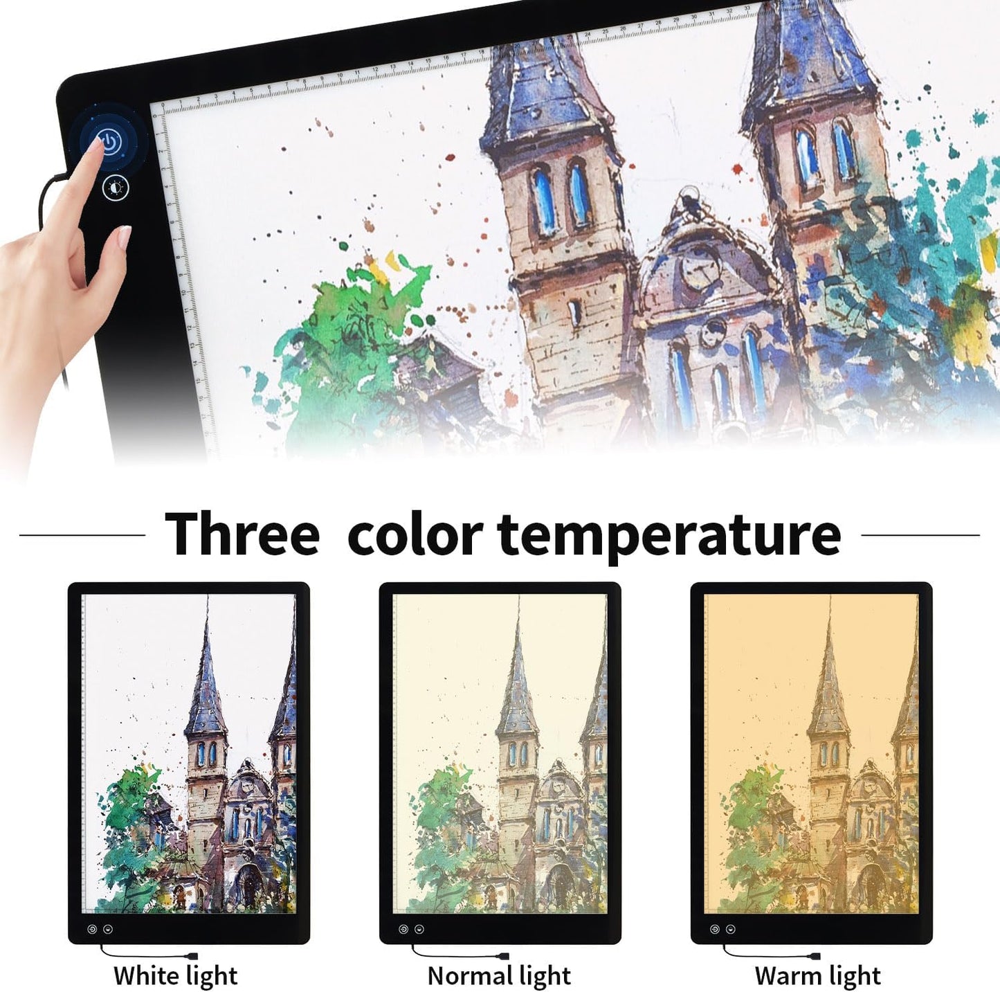 Rechargeable A3 Light Pad for Diamond Painting,Tracing Light Box with Stand and Clip,3 Colors Stepless Dimmable and 6 Levels of Brightness Light Board for Artists,Drawing,Sketching,Animation