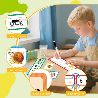 Phonics Games Flash Cards for Kids, CVC Word Games, Educational Speech Therapy Toys for Toddlers, Learn to Read & Spell, Preschool Kindergarten Learning Activities, Homeschool Essentials