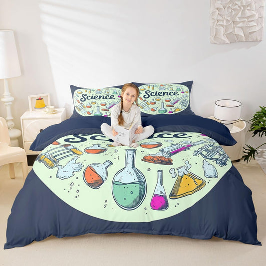 Erosebridal Chemistry Lab Bedding Set Twin Size Chemical Equation Duvet Cover for Boys Girls Chemical Elements Science Theme Comforter Cover Teens Kids Science Students Bedding School Dorm Room Decor