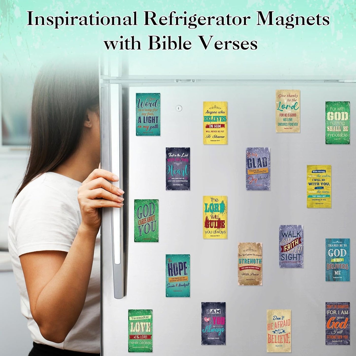 Blosssound 60 Pcs Inspirational Christian Magnets with Bible Verses Religious Refrigerator Magnet Motivational Quotes Fridge Scripture Positive Gifts for Home Office School Locker Decor(Scenery)