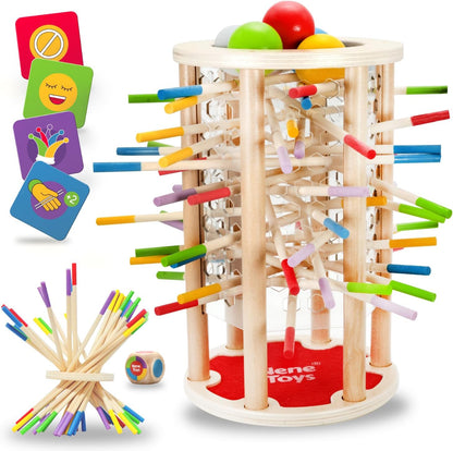 Nene Toys BeeFall Jumbo, 4-in-1 Wooden Honey Bee Toy for Kids Ages 3-9 - Educational Game with Wooden Honeybee Hive, 12 Bees, Colorful Sticks, Dice & Cards - Fun Family Game for Cognitive Development