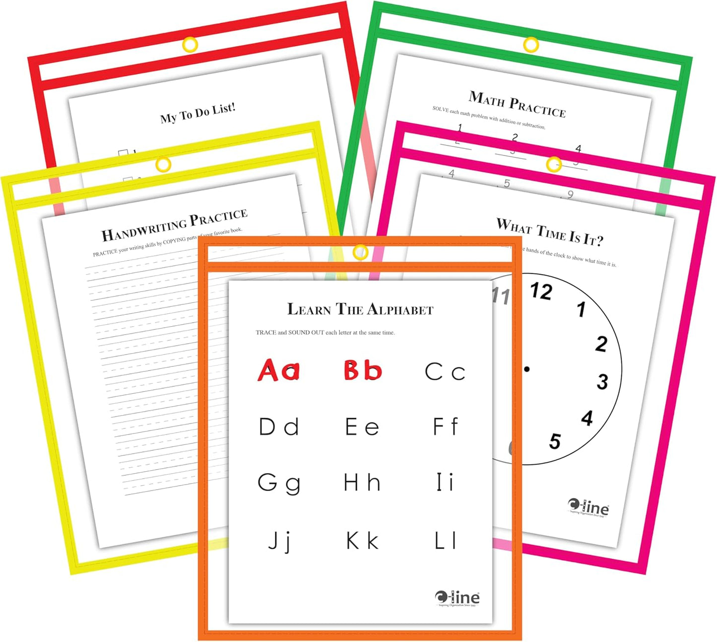 C-Line Reusable Dry Erase Pockets, 9 x 12 Inches, Assorted Neon Colors, 25 Pockets per Pack (40820)