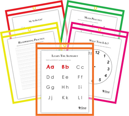 C-Line Reusable Dry Erase Pockets, 9 x 12 Inches, Assorted Neon Colors, 25 Pockets per Pack (40820)