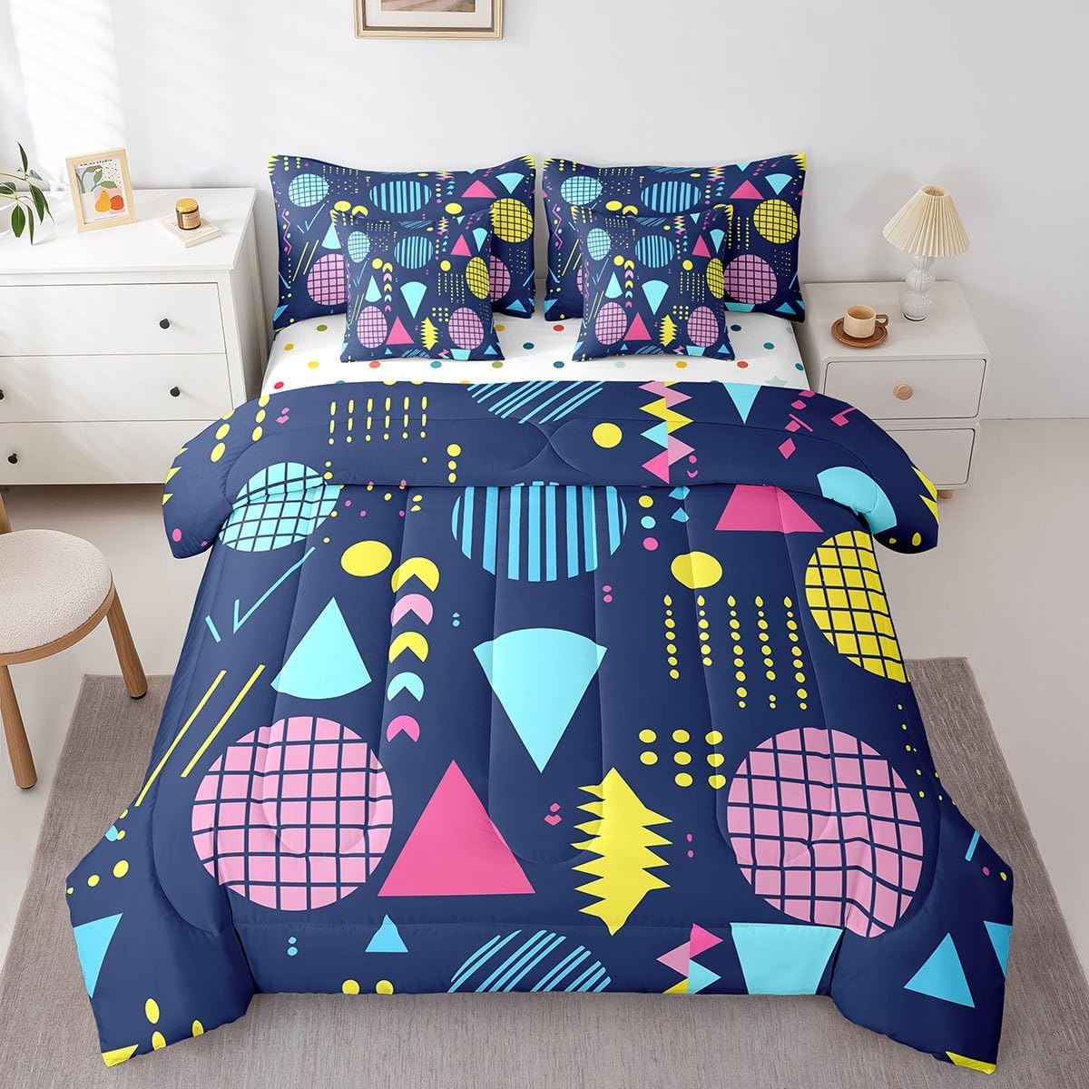 Erosebridal Chemical Equation Bed in a Bag Queen Comforter Set 7 Piece,Chemistry Bedding Sets Science Students Learning Gift Sheet Set with Comforter,Molecular Formula Education Bed Set - Colors A