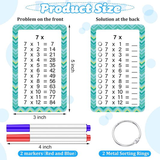 Geyee Multiplication Flashcards 0-12 with Dry Erase Markers and Rings Math Educational Multiplication Flashcards Timetable Charts for 1st to 3rd Grades Fun Learning with Math Game(17 Pcs)